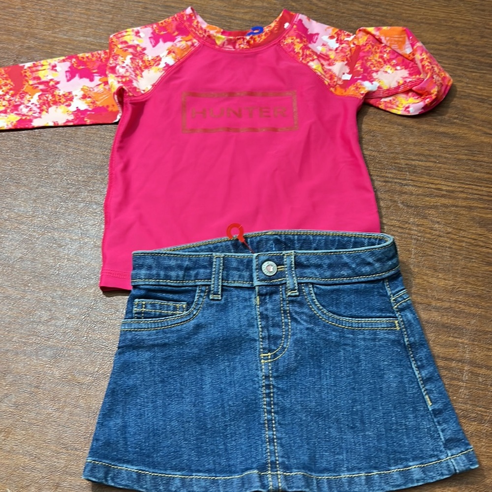 Hunter swim shirt with Jean skirt